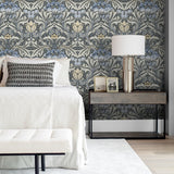NW41500 Acanthus floral botanical peel and stick wallpaper bedroom from NextWall