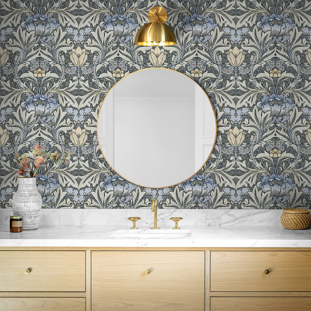 
                  
                    NW41500 Acanthus floral botanical peel and stick wallpaper bathroom from NextWall
                  
                