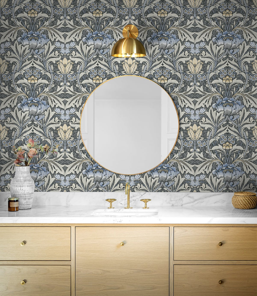 NW41500 Acanthus floral botanical peel and stick wallpaper bathroom from NextWall