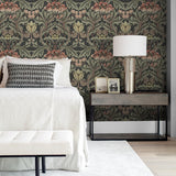 Peel and stick wallpaper bedroom NW41501 Acanthus Floral from NextWall