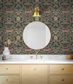 Peel and stick wallpaper bathroom NW41501 Acanthus Floral from NextWall