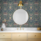 NW41502 Acanthus floral botanical peel and stick wallpaper bathroom from NextWall