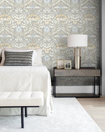 NW41508 Acanthus floral botanical peel and stick wallpaper bedroom from NextWall