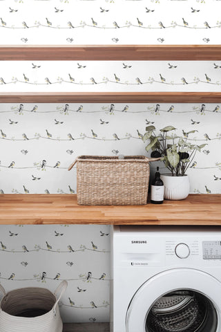 NW41600 sweet tweet nursery peel and stick wallpaper laundry room from NextWall