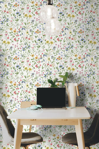 NW41901 wildflowers floral peel and stick removable wallpaper dining room from NextWall