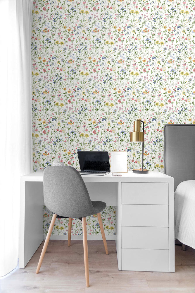 NW41901 wildflowers floral peel and stick removable wallpaper desk from NextWall