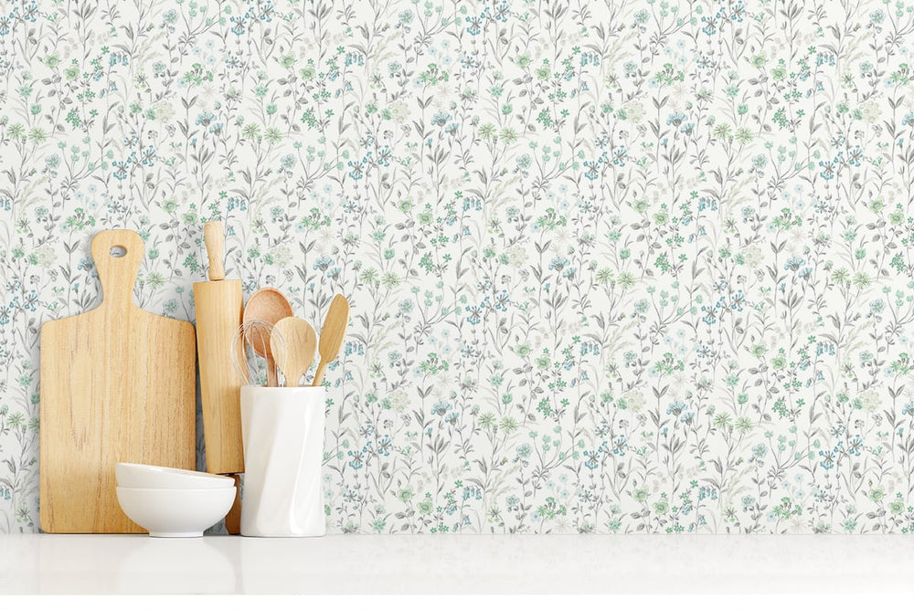 NW41924 wildflowers floral peel and stick removable wallpaper kitchen from NextWall