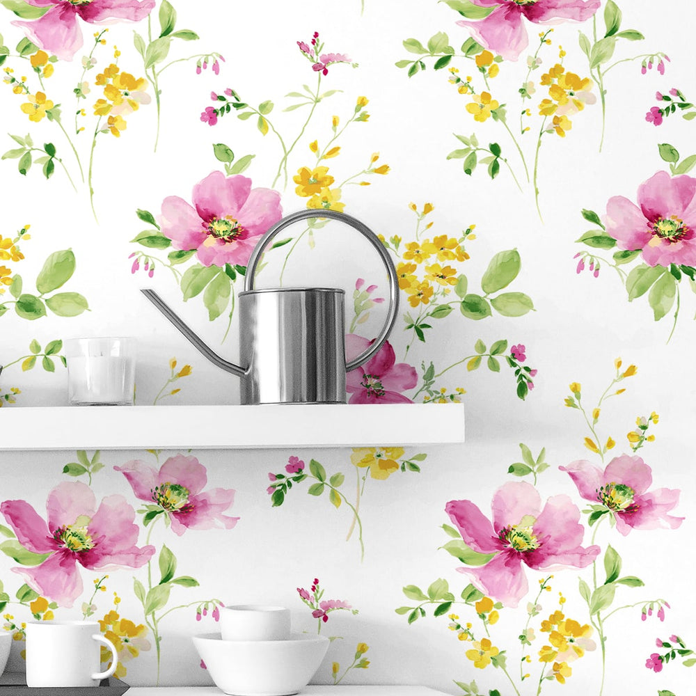 
                  
                    NW42201 watercolor floral peel and stick removable wallpaper shelf from NextWall
                  
                