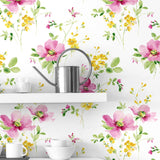NW42201 watercolor floral peel and stick removable wallpaper shelf from NextWall
