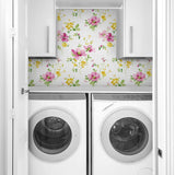 NW42201 watercolor floral peel and stick removable wallpaper laundry room from NextWall