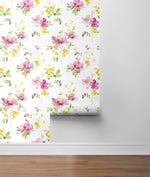 NW42201 watercolor floral peel and stick removable wallpaper roll from NextWall