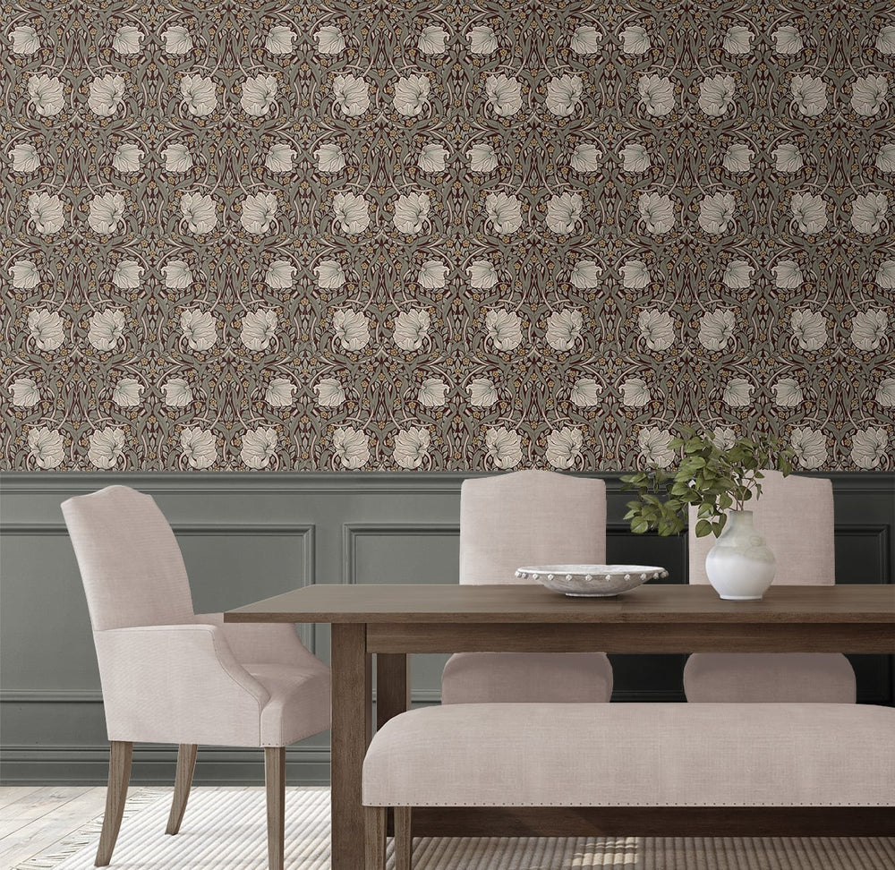Vintage floral peel and stick wallpaper dining room NW42401 from NextWall