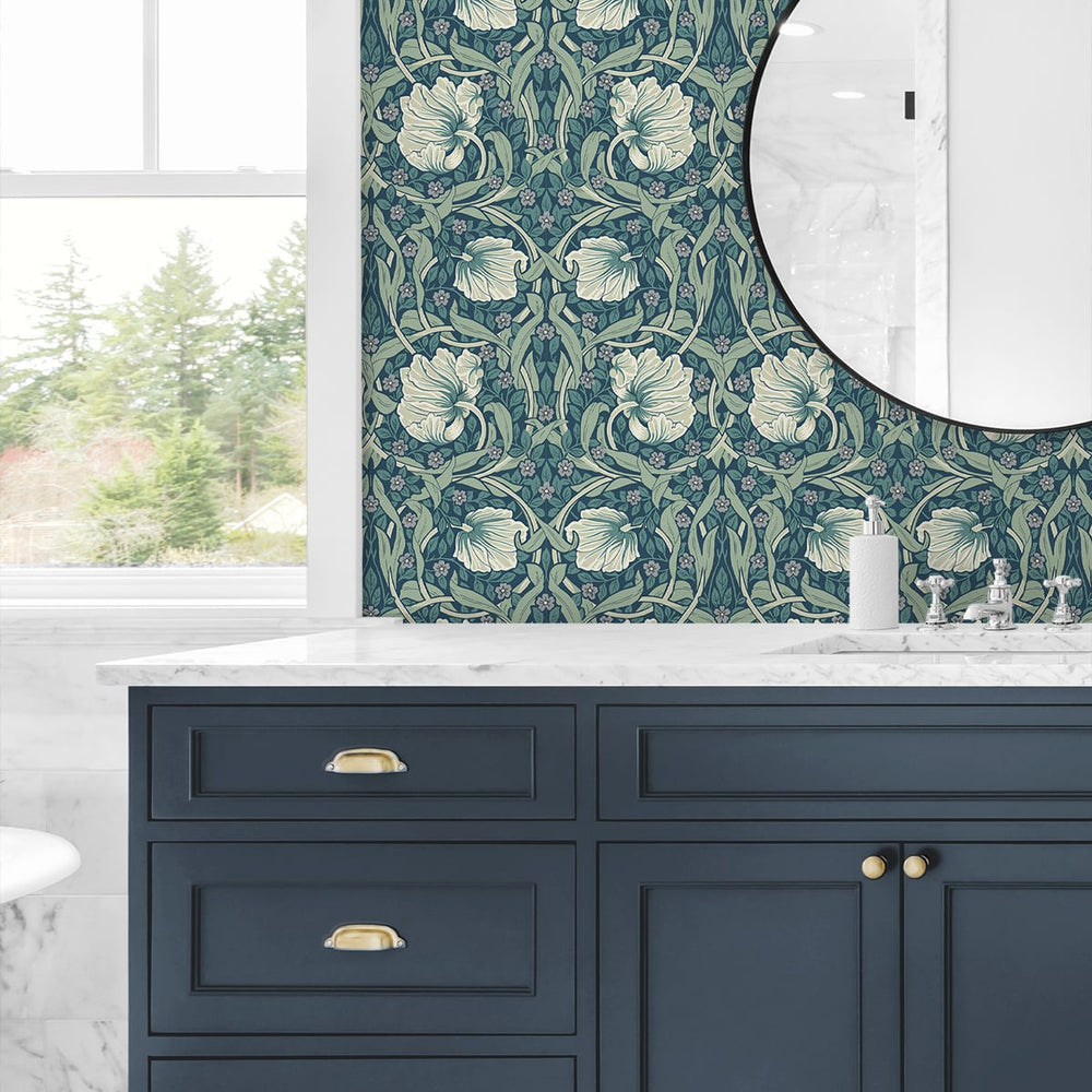 
                  
                    NW42404 Primrose floral William Morris peel and stick removable wallpaper bathroom from NextWall
                  
                