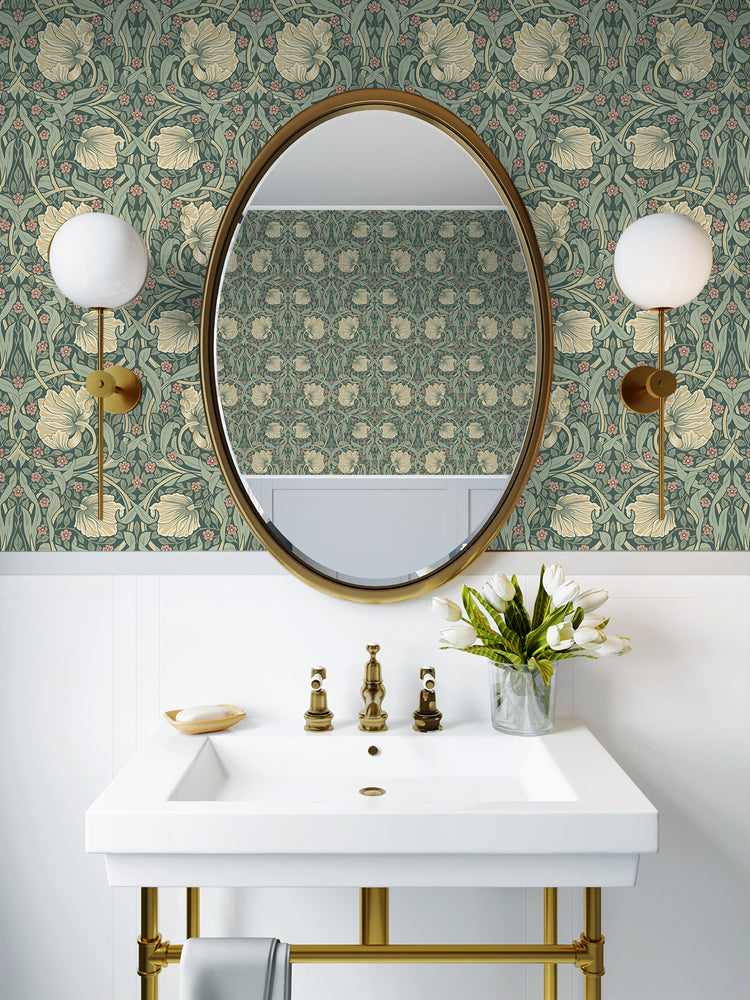 NW42406 Primrose floral William Morris peel and stick removable wallpaper bathroom from NextWall
