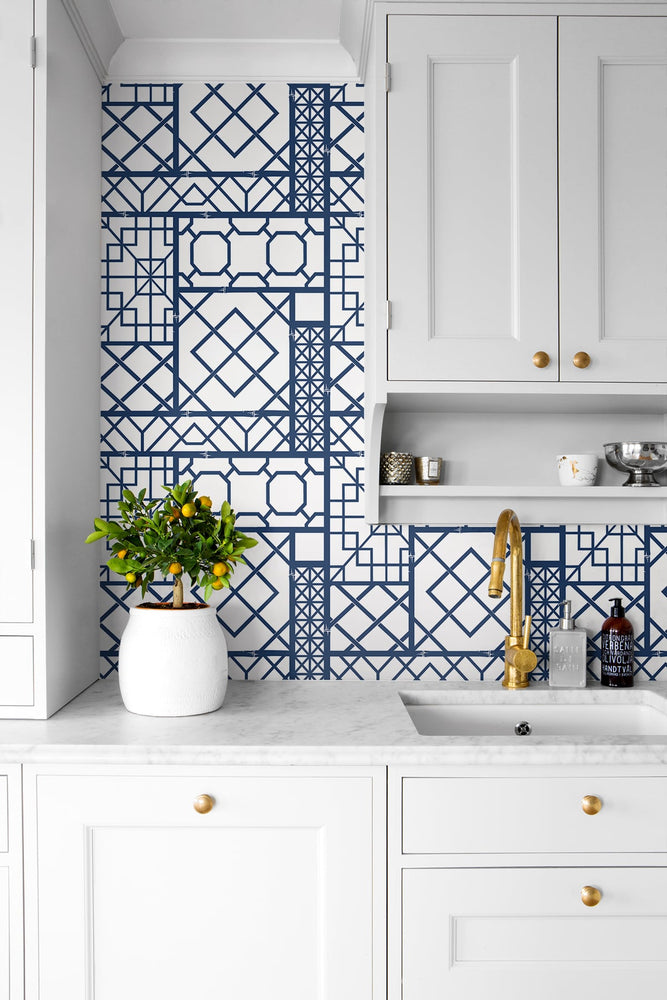 NW42602 garden trellis geometric peel and stick removable wallpaper kitchen from NextWall
