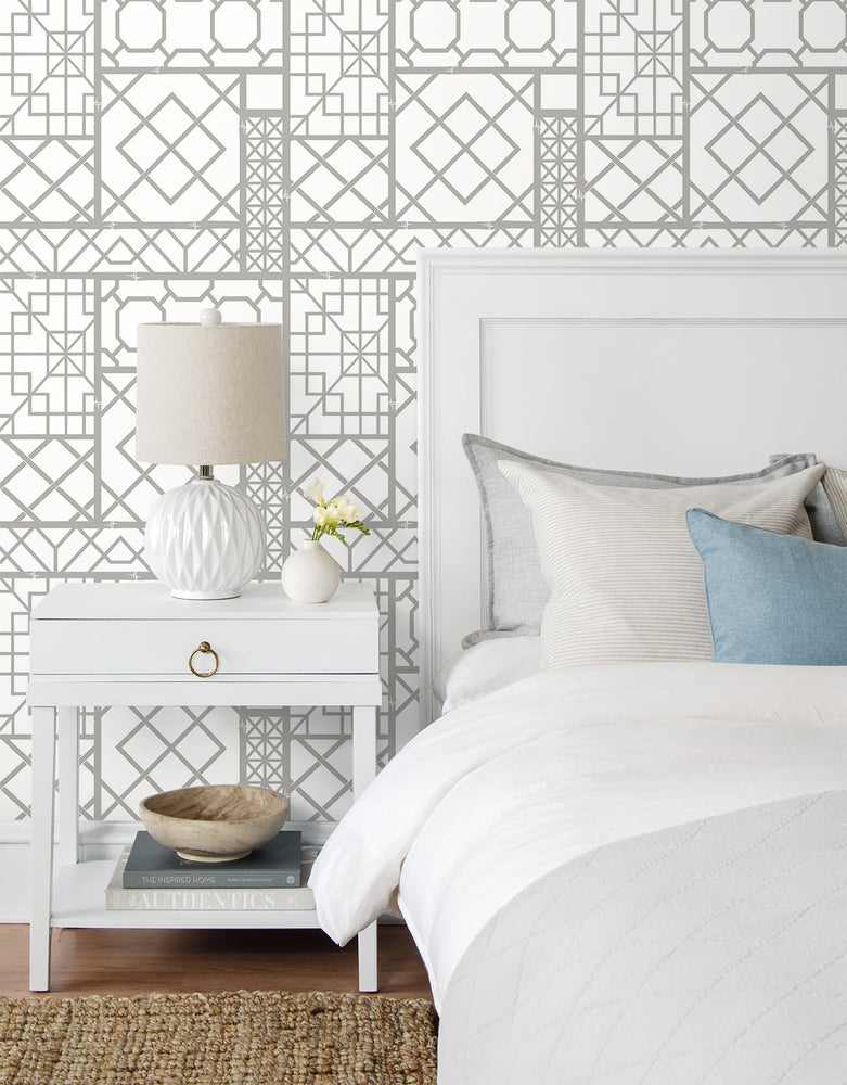 NW42605 garden trellis geometric peel and stick removable wallpaper bedroom from NextWall