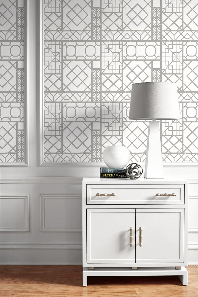 NW42605 garden trellis geometric peel and stick removable wallpaper entryway from NextWall