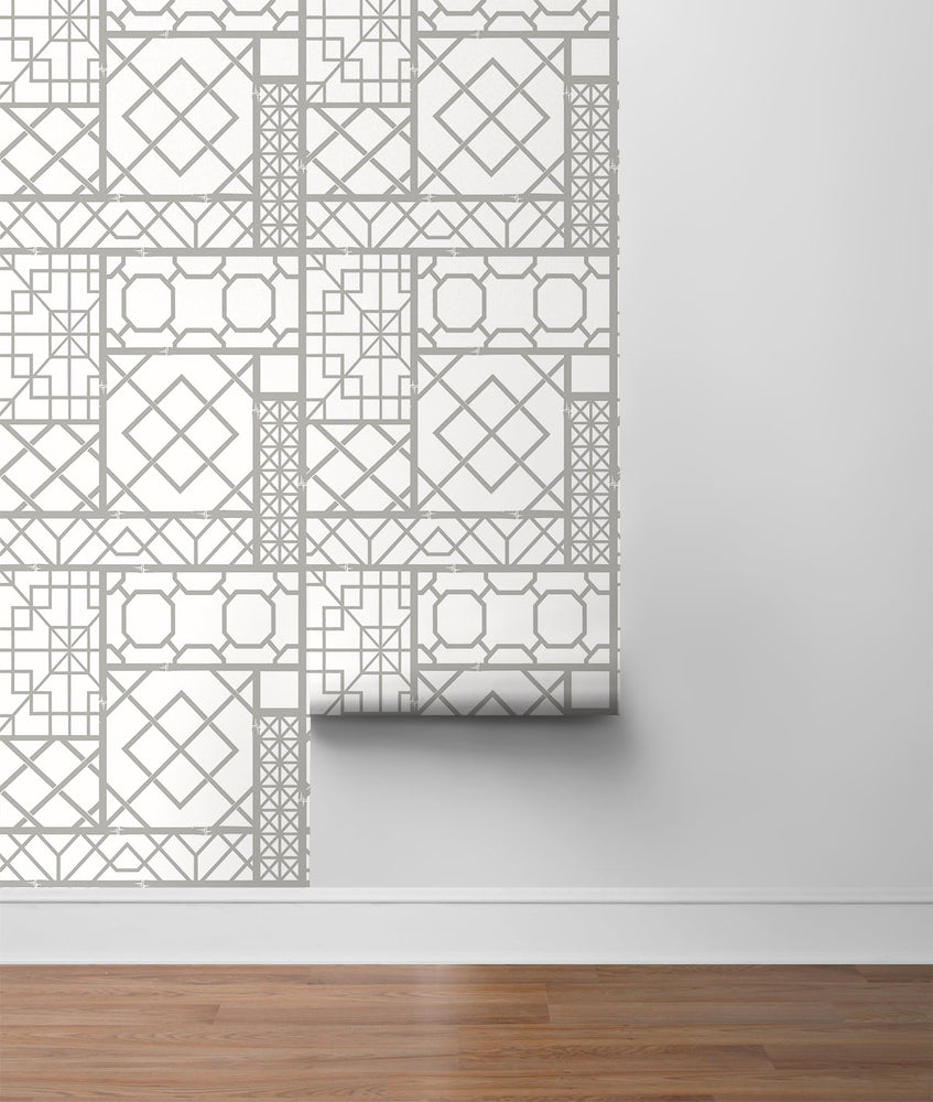 NW42605 garden trellis geometric peel and stick removable wallpaper roll from NextWall