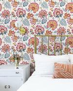 Jacobean floral peel and stick wallpaper bedroom NW42701 from NextWall