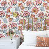 Jacobean floral peel and stick wallpaper bedroom NW42701 from NextWall