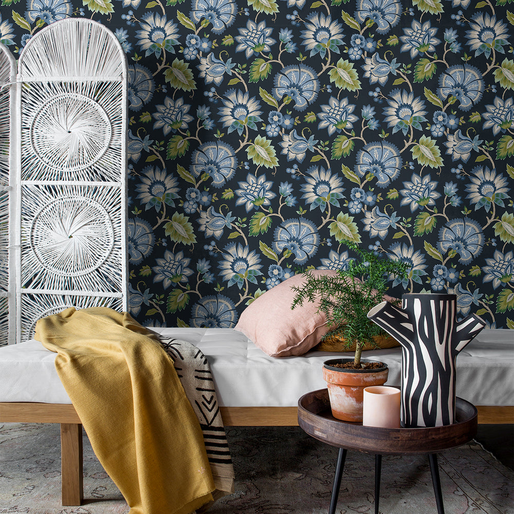 Jacobean floral peel and stick wallpaper bedroom NW42712 from NextWall