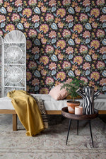 Jacobean floral peel and stick wallpaper bedroom NW42721 from NextWall