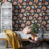 Jacobean floral peel and stick wallpaper bedroom NW42721 from NextWall