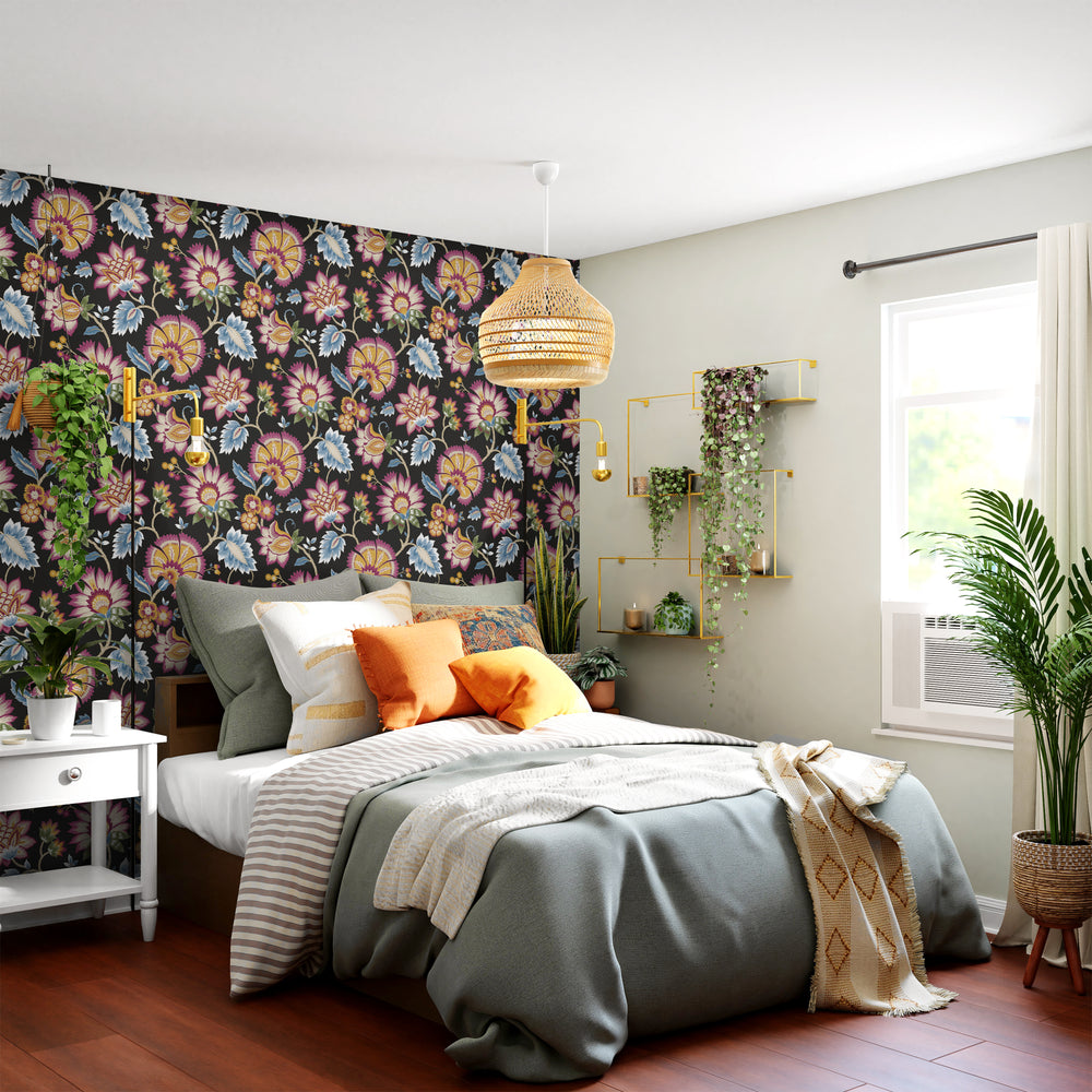Jacobean floral peel and stick wallpaper accent wall NW42721 from NextWall