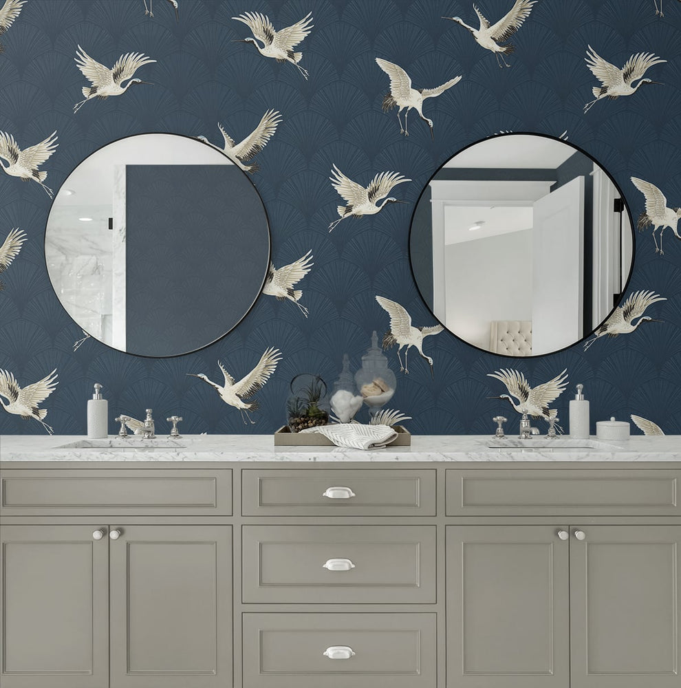 Crane peel and stick wallpaper bathroom NW42802 from NextWall