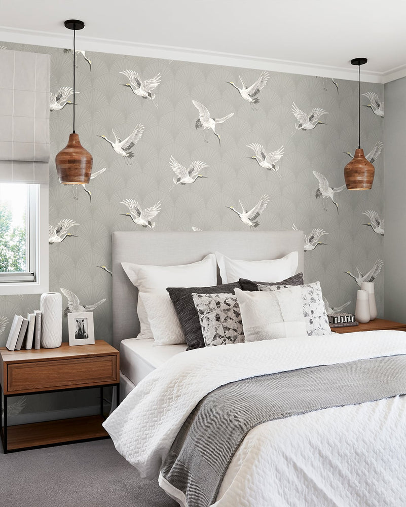 Crane peel and stick wallpaper bedroom NW42808 from NextWall