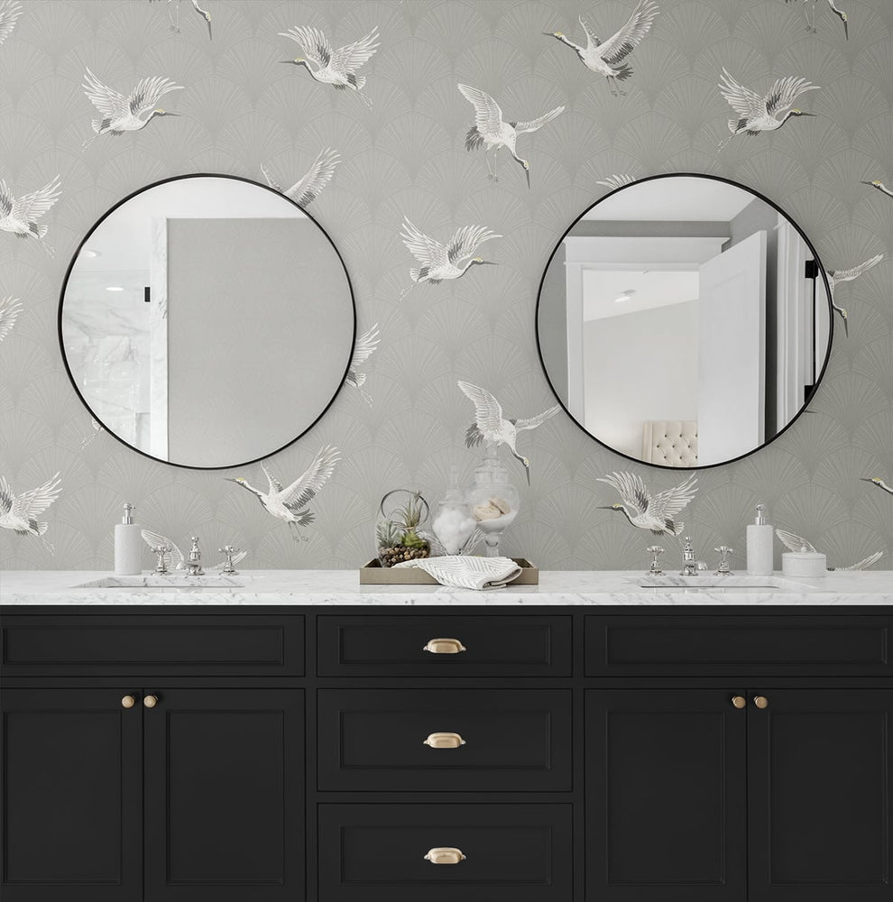 Crane peel and stick wallpaper bathroom NW42808 from NextWall