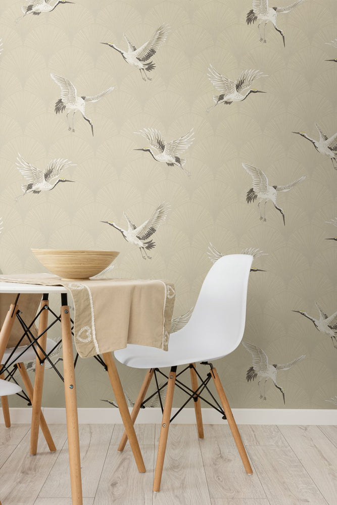 Crane peel and stick wallpaper dining room NW42810 from NextWall