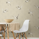 Crane peel and stick wallpaper dining room NW42810 from NextWall