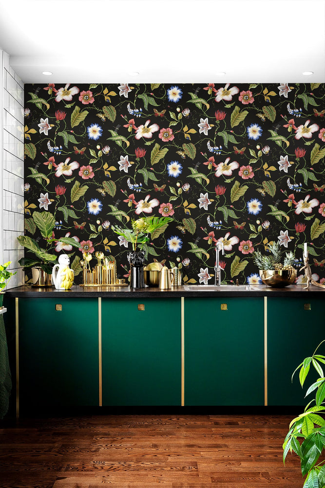 NW43000 summer garden floral peel and stick wallpaper kitchen from NextWall