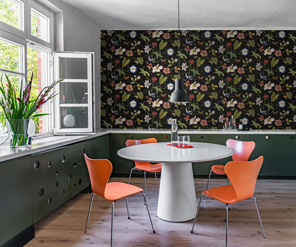 NW43000 summer garden floral peel and stick wallpaper dining room from NextWall