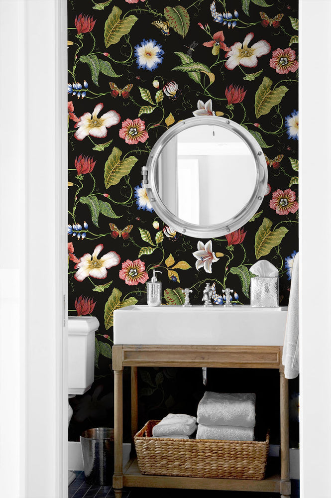 NW43000 summer garden floral peel and stick wallpaper bathroom from NextWall