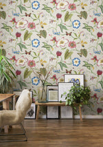 Floral peel and stick wallpaper living room NW43001 from NextWall