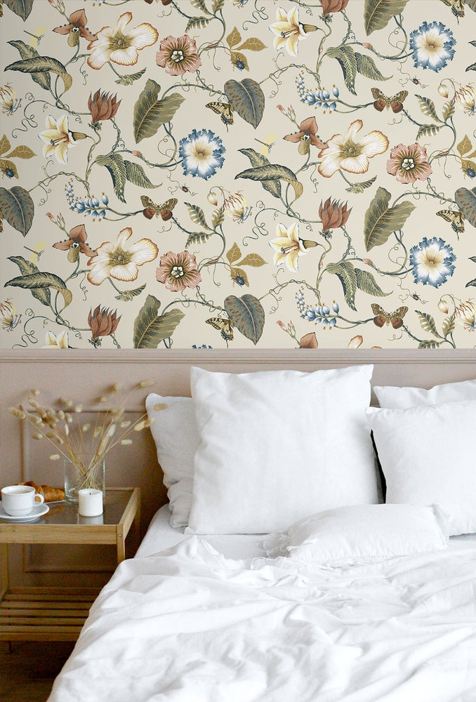 Floral peel and stick wallpaper bedroom NW43005 from NextWall