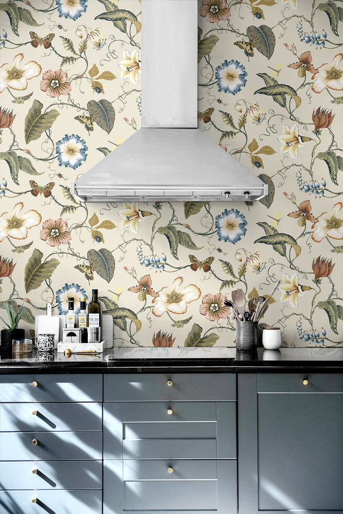 Floral peel and stick wallpaper kitchen NW43005 from NextWall