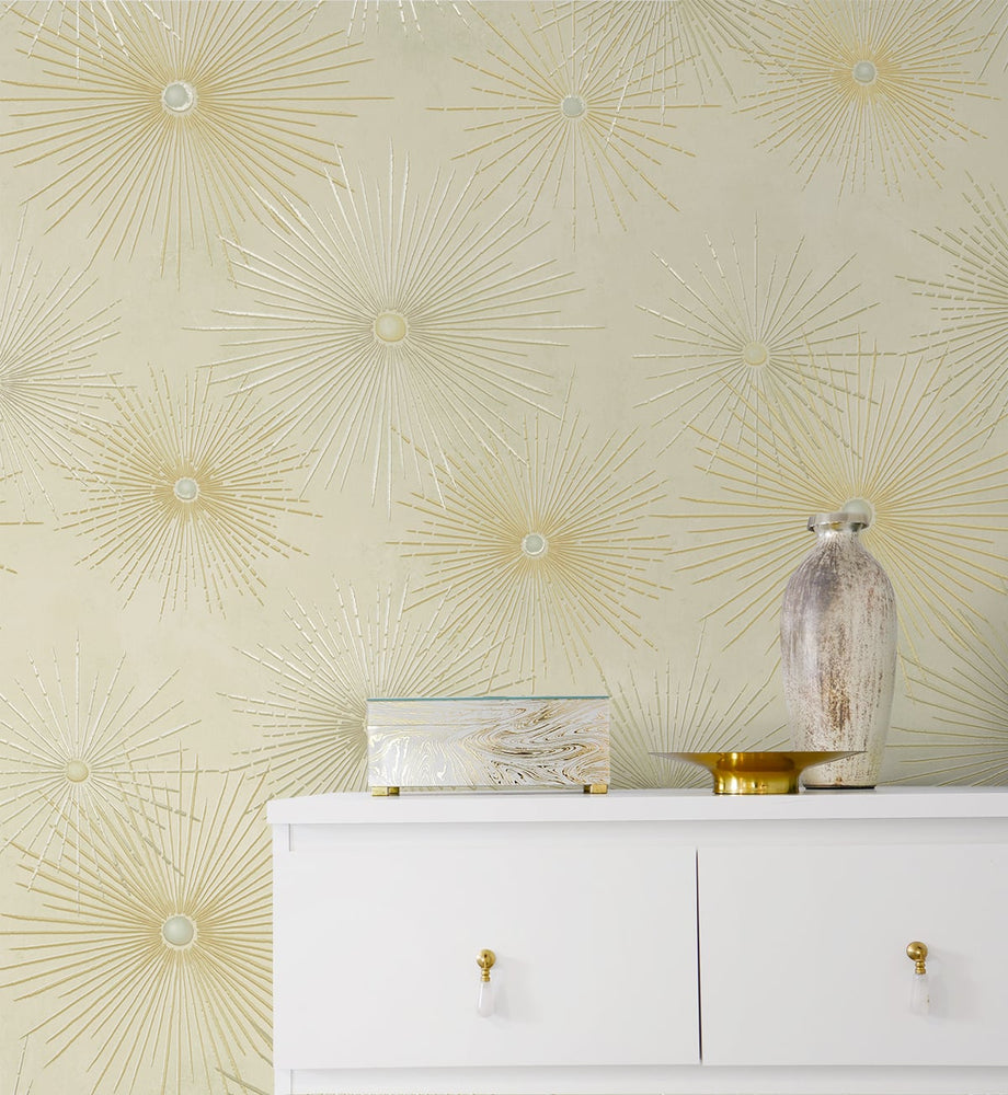 NW43103 Silverdale Starburst retro peel and stick removable wallpaper accent from Say Decor