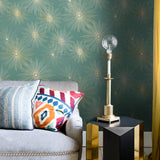 NW43104 Silverdale Starburst retro peel and stick removable wallpaper living room from Say Decor