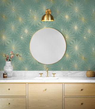 NW43104 Silverdale Starburst retro peel and stick removable wallpaper bathroom from Say Decor
