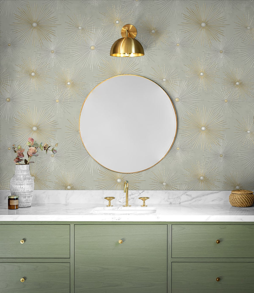 NW43105 Silverdale Starburst retro peel and stick removable wallpaper bathroom from Say Decor