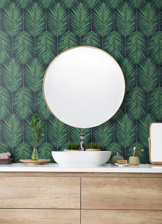 NW43204 tropic palm peel and stick wallpaper bathroom from NextWall