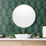 NW43204 tropic palm peel and stick wallpaper bathroom from NextWall