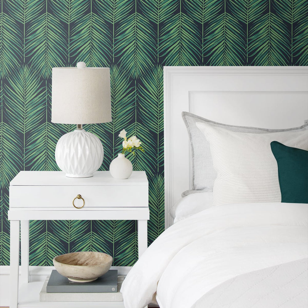 
                  
                    NW43204 tropic palm peel and stick wallpaper bedroom from NextWall
                  
                