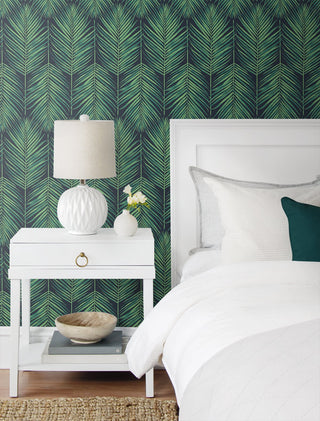 NW43204 tropic palm peel and stick wallpaper bedroom from NextWall