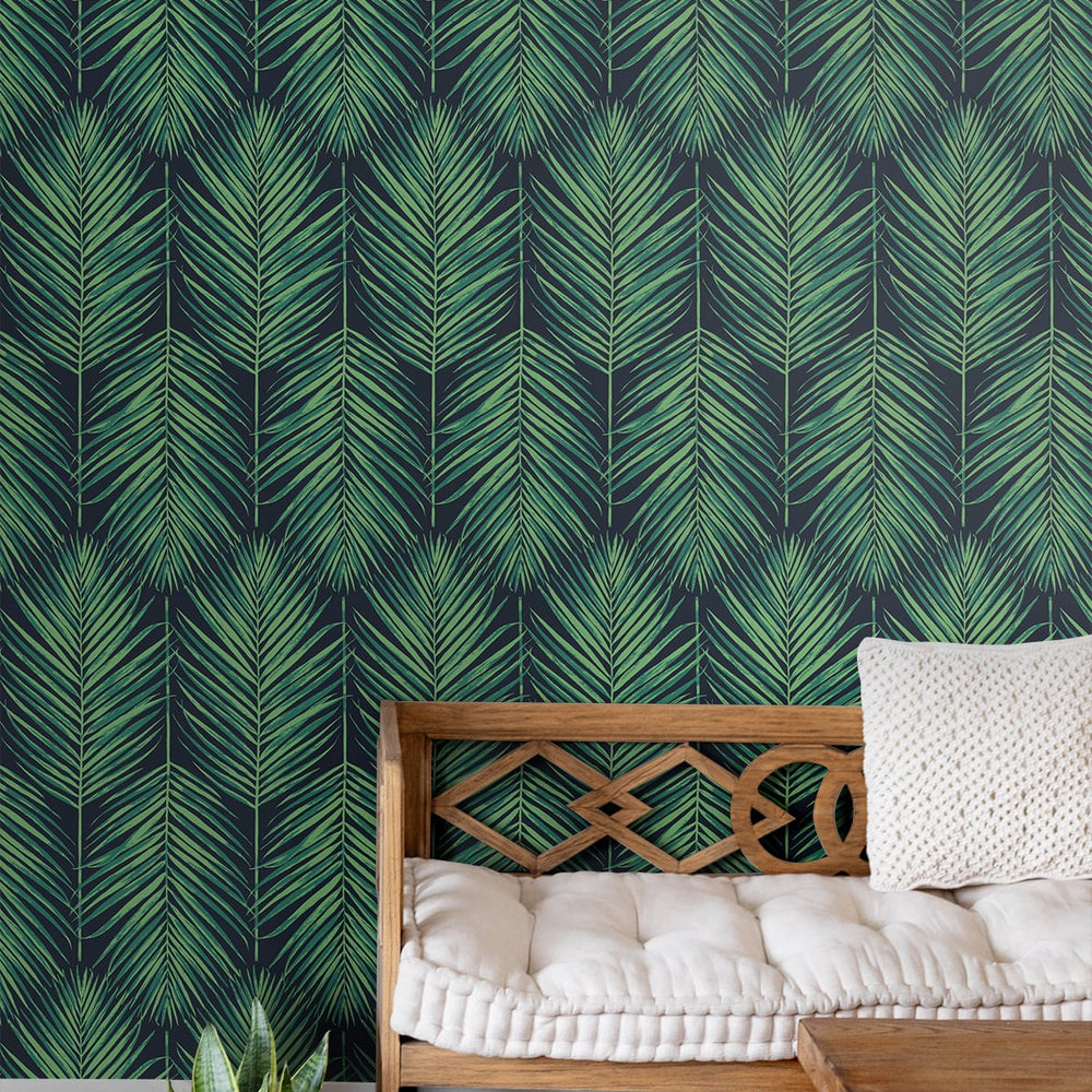 
                  
                    NW43204 tropic palm peel and stick wallpaper living room from NextWall
                  
                