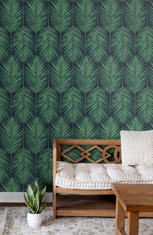 NW43204 tropic palm peel and stick wallpaper living room from NextWall