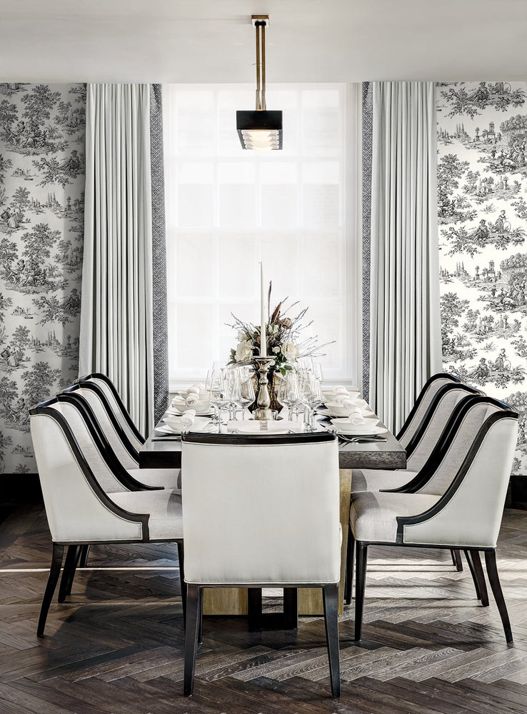NW43300 Chateau toile peel and stick wallpaper dining room from NextWall